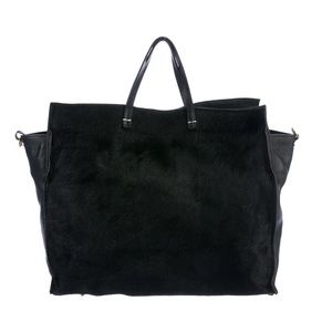 Clare V. Leather trimmed pony hair satchel